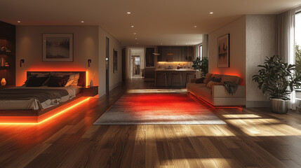 Contemporary home model highlighting allergen sources with red zones for better indoor air quality analysis