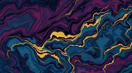 Obraz premium Teal, Purple & Gold Marble Abstract Texture, Fluid Art