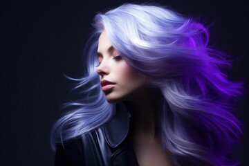 Fototapeta premium Long, wavy silver hair cascading down the shoulders, illuminated