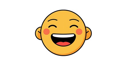 Fototapeta premium Cartoon Face Laughing with Joyful Expression and Pink Cheeks