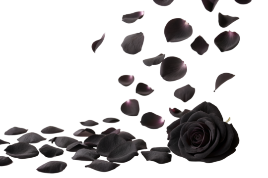 rose petals on white background, black rose petals on transparent background