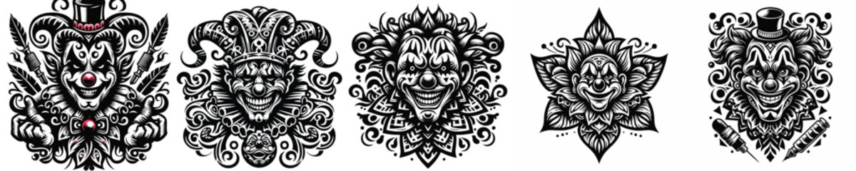 clown face tattoo graphic vector illustration