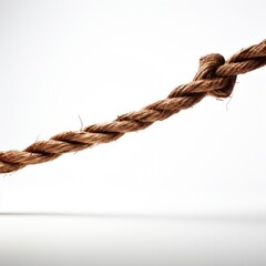 nearly severed rope with only a few thin strands holding it together dramatic lighting emphasizing the weak point