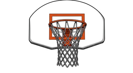 Basketball Hoop with Net and Backboard Illustration on White