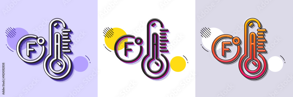 Poster fahrenheit thermometer line icon. halftone dotted pattern. gradient icon with grain shadow. temperat