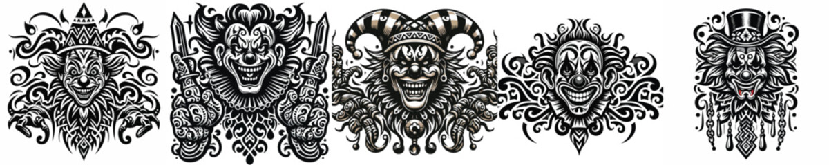 clown face tattoo graphic vector illustration