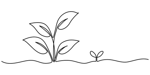 Obraz premium Growth plant processing tree Continuous one line drawing of outline vector icon. Sprout single line art illustration. Editable stroke. 