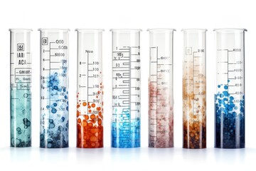 A set of empty test tubes arranged in a pattern, with a backdrop of scientific symbols and mathematical formulas