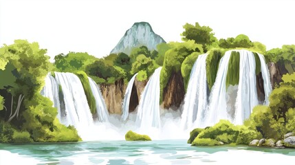 Naklejka premium Kravica Waterfalls. Kravica Waterfalls hand drawn watercolor illustration