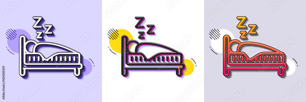 Poster sleep line icon. halftone dotted pattern. gradient icon with grain shadow. night rest bed sign. huma
