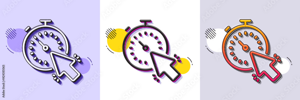 Poster timer line icon. halftone dotted pattern. gradient icon with grain shadow. time or clock sign. mouse