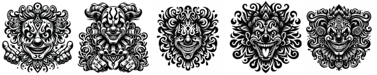 clown face tattoo graphic vector illustration