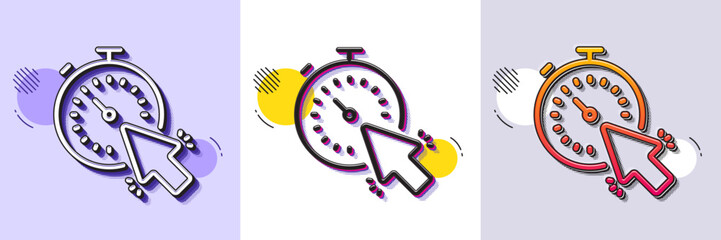 Timer line icon. Halftone dotted pattern. Gradient icon with grain shadow. Time or clock sign. Mouse cursor symbol. Line timer icon. Various designs. Vector