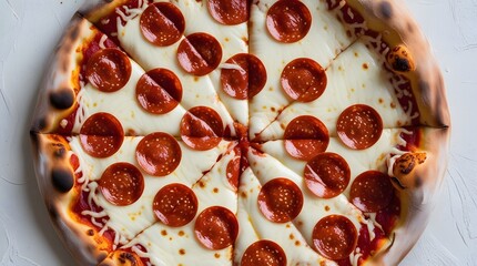 Flavorful pizza featuring evenly distributed pepperoni slices and soft melted cheese