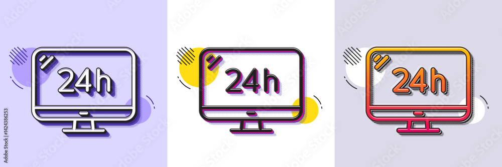 Aufkleber 24 hour service line icon. halftone dotted pattern. gradient icon with grain shadow. call support si