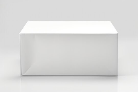Realistic depiction of a perfectly sealed white cardboard box, with smooth, unwrinkled surfaces and crisp edges