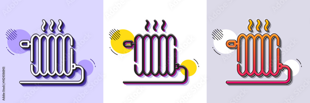 Poster radiator line icon. halftone dotted pattern. gradient icon with grain shadow. heat convector sign. t