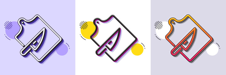 Cutting board line icon. Halftone dotted pattern. Gradient icon with grain shadow. Cutlery sign. Cooking knife symbol. Line cutting board icon. Various designs. Vector