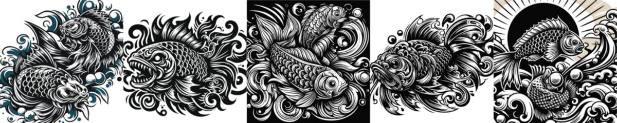 illustration vector graphic of tribal tatto fish koi 