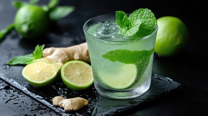 Refreshing lime and mint cocktail