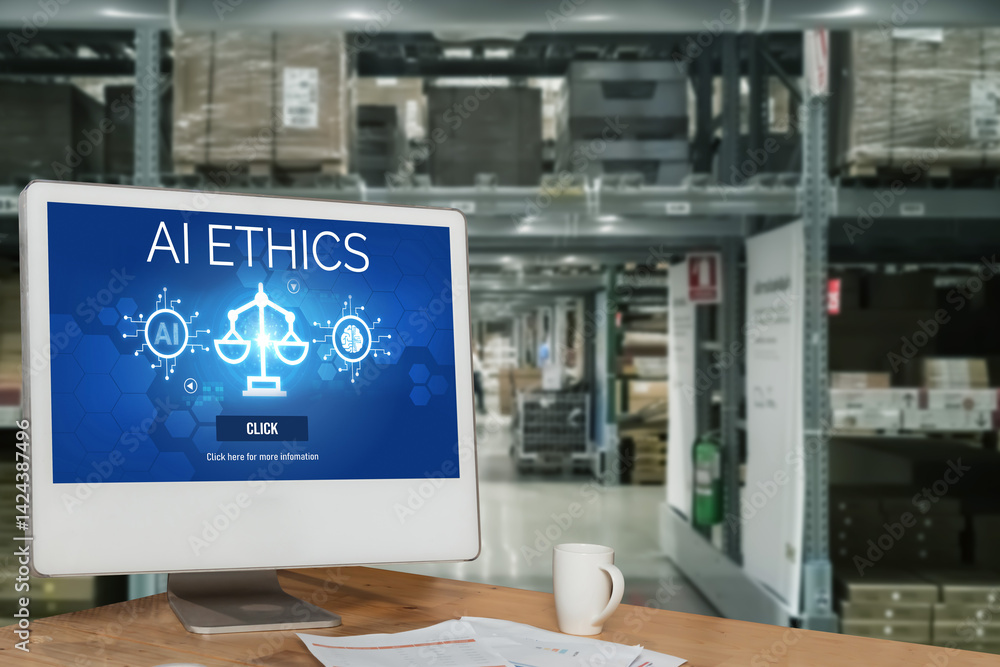 Poster ai ethics responsibility standard law and rules on computer screen provide report of ai ethic transp