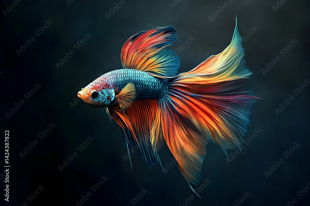 Poster vibrant betta fish showcasing an array of colors.