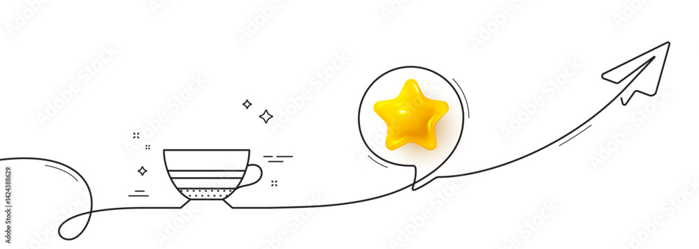 Poster mocha coffee icon. continuous line with share plane. hot drink sign. beverage symbol. 3d star in spe