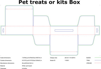 Pet treat box die cut template packaging design vector layout technical drawing