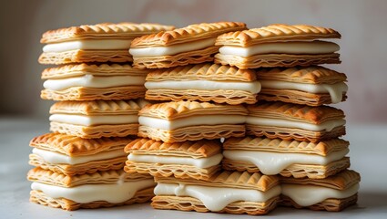 Delicious Cream-Filled Wafer Cookies Stacked in Pyramid Style