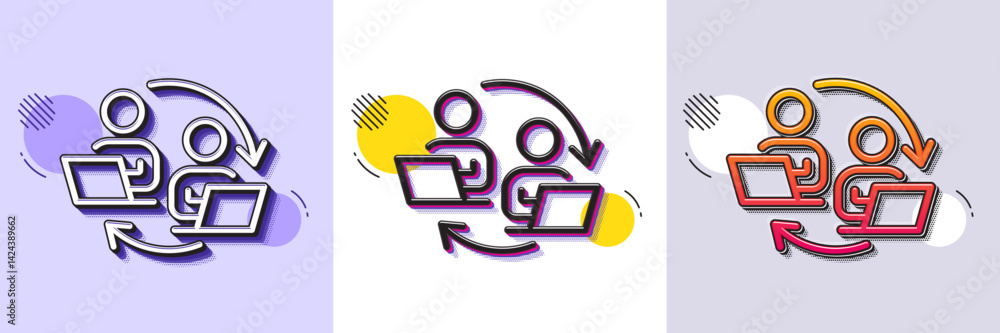 Poster teamwork process line icon. halftone dotted pattern. gradient icon with grain shadow. remote office 