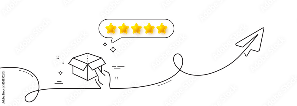 Poster hold open box line icon. continuous line with share plane. delivery parcel sign. cargo package symbo