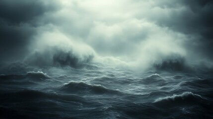 Fototapeta premium Dark, stormy ocean with large waves