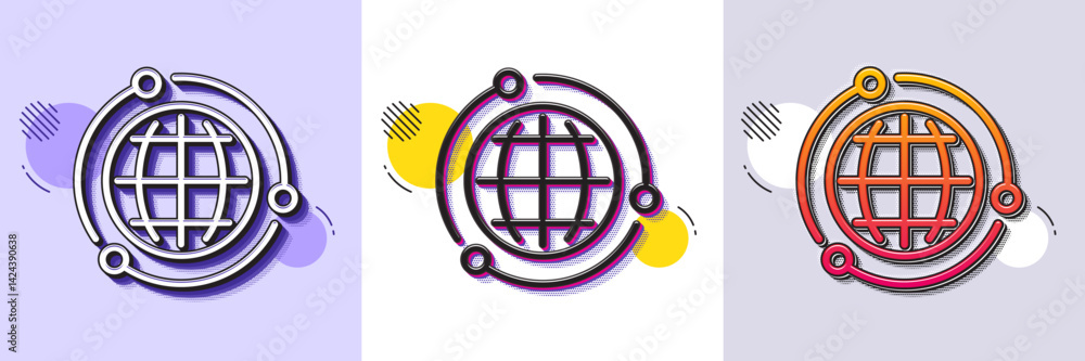 Poster globe line icon. halftone dotted pattern. gradient icon with grain shadow. world or earth sign. glob