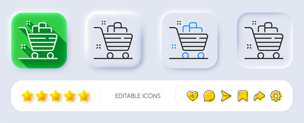 Grocery basket line icon. Neumorphic, Flat shadow, 3d buttons. Shopping cart sign. Food market symbol. Line grocery basket icon. Social media icons. Vector