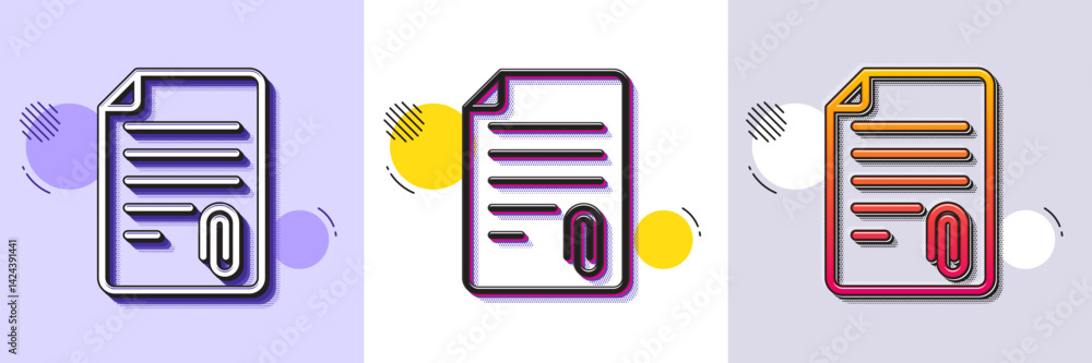 Poster cv attachment line icon. halftone dotted pattern. gradient icon with grain shadow. document file sym
