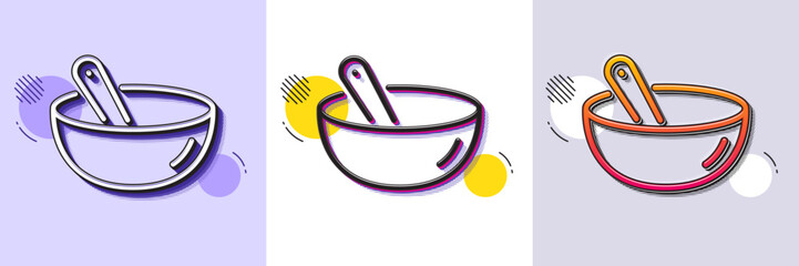 Cooking mix line icon. Halftone dotted pattern. Gradient icon with grain shadow. Bowl with spoon sign. Food preparation symbol. Line cooking mix icon. Various designs. Vector