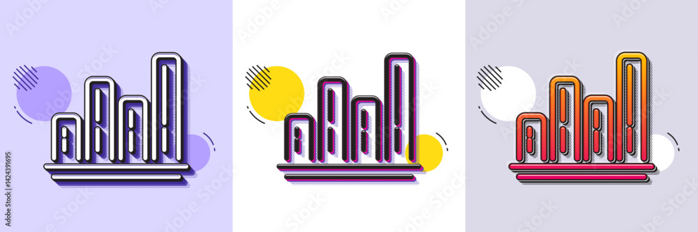 Poster graph line icon. halftone dotted pattern. gradient icon with grain shadow. column chart sign. growth