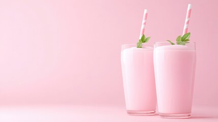 Two glasses of pink smoothie with mint garnish
