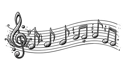Obraz premium Sketch of Music Notes on Staff, Treble Clef Illustration