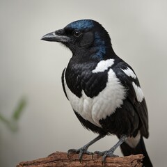 Australian Magpie bird on piece of wood.