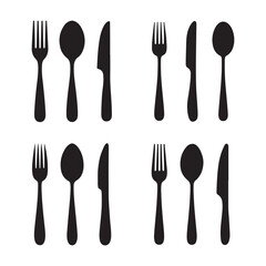 cutlery vector icon set. spoon, fork, knife icon silhouette vector art illustration