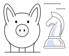 Piggy bank paired with knight chess piece, suggesting financial planning, strategy, and savings. Ideal for money management, finance, investment, strategy, decision-making budgeting wealth