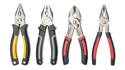 Assortment of combination pliers with insulated handles for electrical work and general handyman tasks