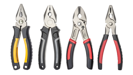 Assortment of combination pliers with insulated handles for electrical work and general handyman tasks
