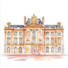 Palace of Versailles. Palace of Versailles hand drawn watercolor illustration