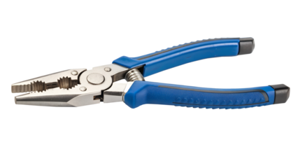 Blue handled combination pliers close up isolated on black background tools for home repair and construction