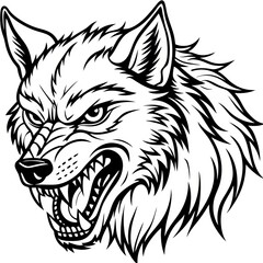 Fototapeta premium Howling Wolf Line Art Illustration