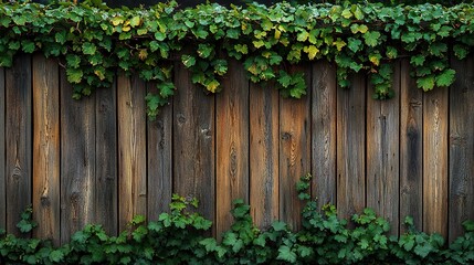 Aged wooden fence with vibrant greenery