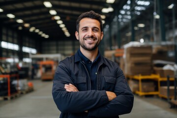 Obraz premium confident smiling man portrait in a factory worker