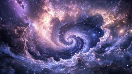 Obraz premium An abstract depiction of cosmic swirls with shades of purple and pink, giving a fantastical and dreamy representation of galaxies and celestial forms.